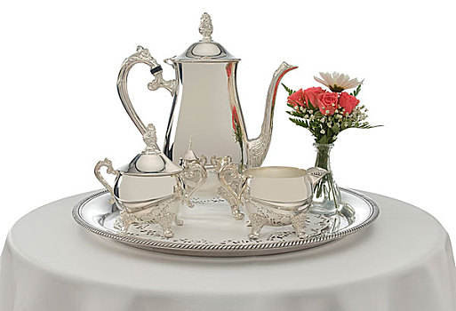 银,茶具,白色背景