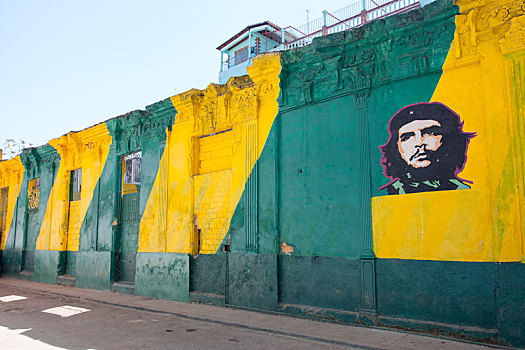 加勒比,古巴,哈瓦那,涂鸦,切-格瓦拉,黄色,绿色,图案,墙壁