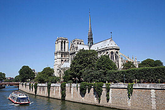驳船,河,大教堂,背景,塞纳河,巴黎,法兰西岛,法国
