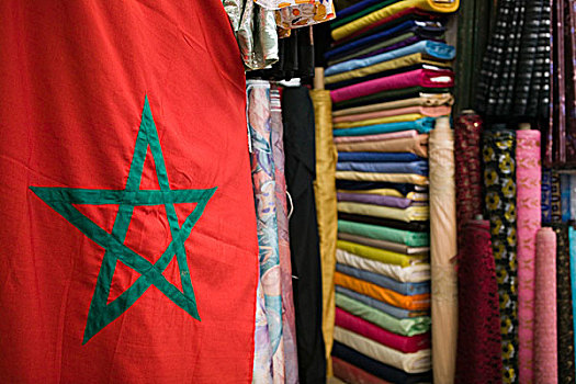 摩洛哥,玛拉喀什,市场,旗帜