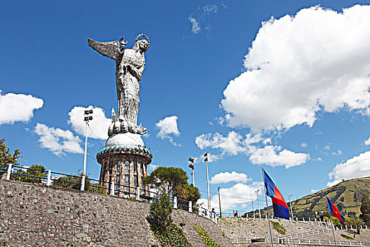 基多,旗帜,雕塑,山,省,厄瓜多尔,南美