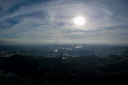 清晨时分的广东惠州高榜山景区航拍风光