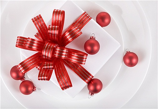 白色,礼物,红色,带,餐盘,圣诞节