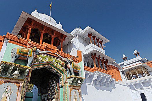 入口,宫殿,两个,大象,雕塑,老,博物馆,拉贾斯坦邦,印度,亚洲
