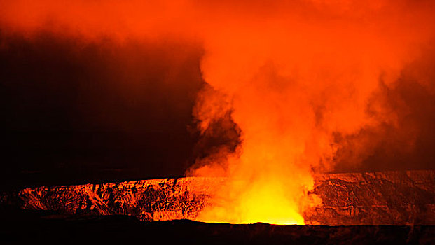 火山岩,蒸汽,发光,夜晚,火山口,夏威夷火山国家公园,夏威夷