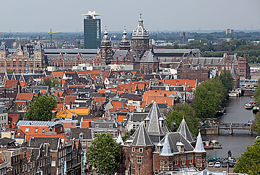 风景,上方,唐人街,秤重,房子,正面,阿姆斯特丹,荷兰,欧洲