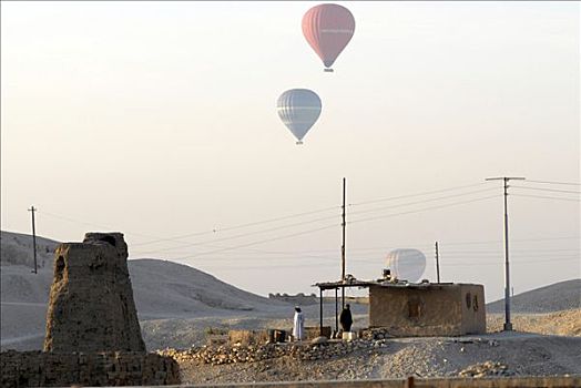 埃及,热气球,上方,历史,区域,路克索神庙