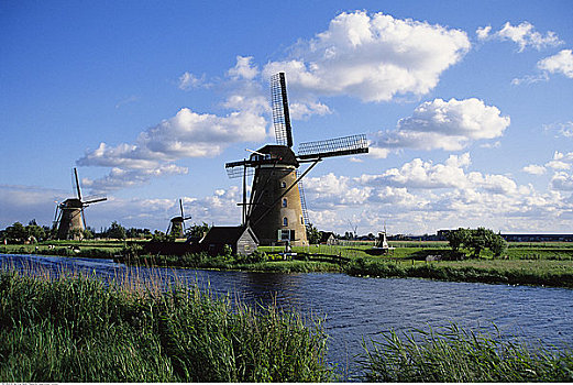 风车,运河,金德代克,荷兰