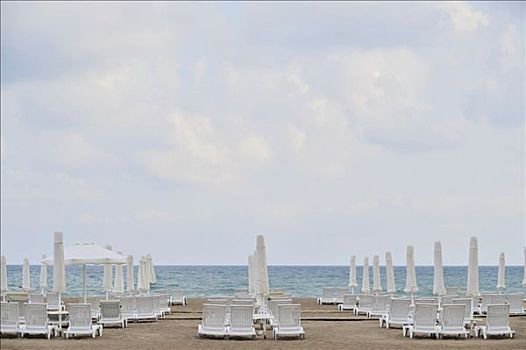 折叠躺椅,海滩,安塔利亚,土耳其