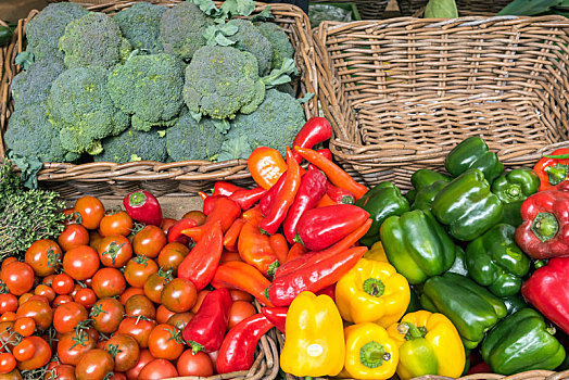胡椒,西红柿,花椰菜,出售,市场