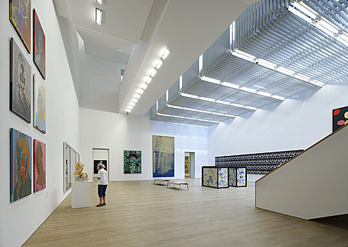 博物馆,慕尼黑,德国,2009年,内景,展示,一个人,注视,绘画,雕塑,鲜明,画廊,留白