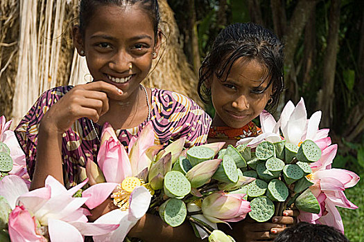 孩子,收集,乡村,孟加拉,九月,2007年
