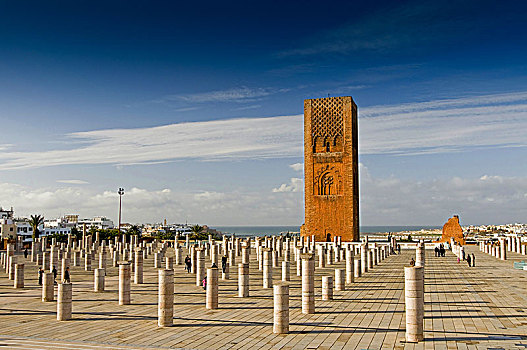 旅游,哈桑塔,广场,石头,柱子,红色,砂岩,重要,历史,复杂,拉巴特,摩洛哥