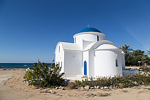 白色,教堂建筑,海滩,海岸,塞浦路斯