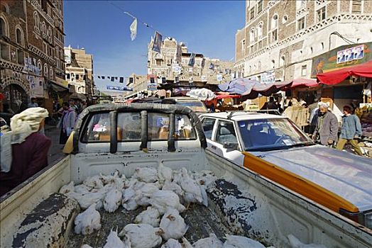 交通,混乱,市场,萨那,世界遗产,也门,阿拉伯,中东