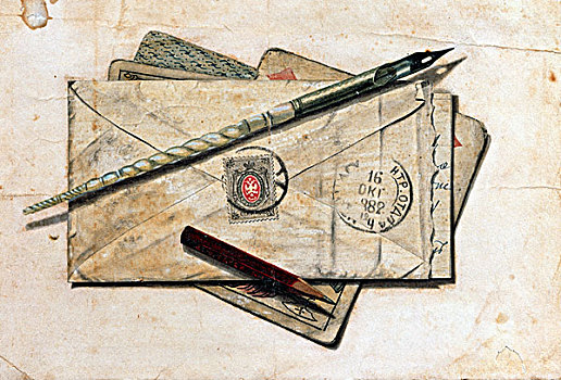 静物,信,纸牌,19世纪,艺术,俄罗斯,博物馆
