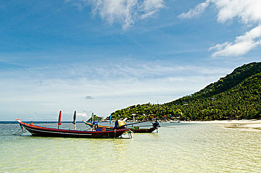 船,沙滩,蓝绿色海水,龟岛,岛屿,泰国,亚洲