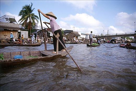 越南,湄公河三角洲,女人,划船,船,水上市场