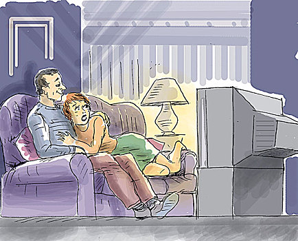情侣,看电视