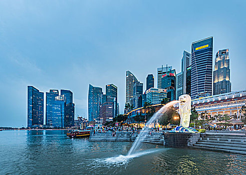 鱼尾狮,象征,城市,新加坡,市中心,天际线,金融中心,金融区,新加坡河,亚洲