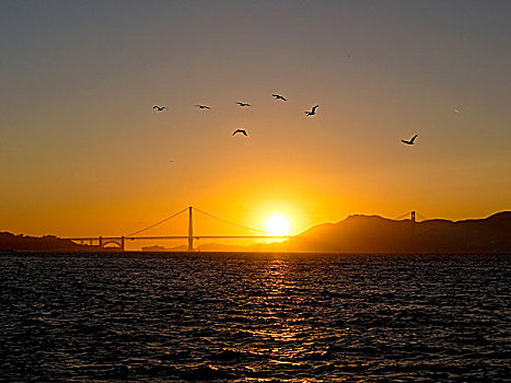 日落,金门大桥,旧金山,加利福尼亚,美国