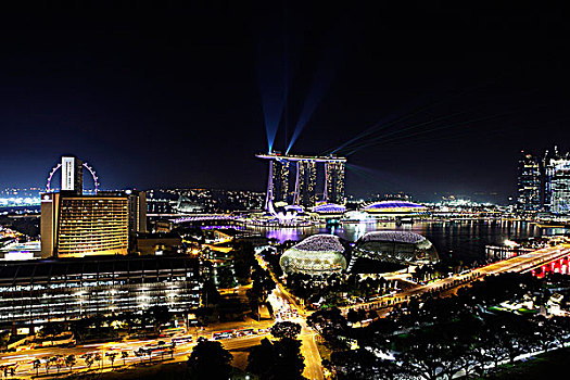 夜景,建筑,围绕,码头,湾,沙,赌场,新加坡