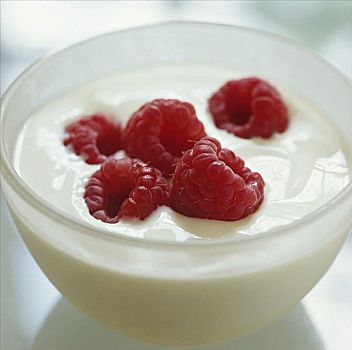 碗,酸奶,新鲜,树莓