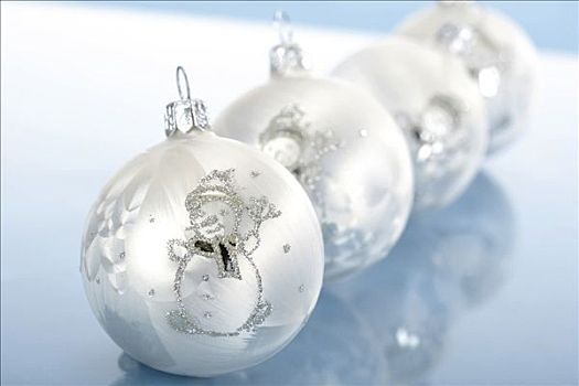 四个,白色,圣诞装饰,装饰,雪人,球,排列