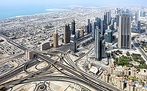 摩天大楼,酋长,道路,交通,干道,风景,观注,平台,哈利法,迪拜,阿联酋,中东,亚洲