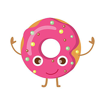 油炸圈饼,粉色,洒料,有趣,高兴,隔绝,白色背景,卡通,彩色,小球,巨大,美味,甜甜圈,大,圆,洞,室内,孩子,菜单,设计,矢量,插画