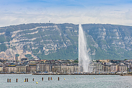 风景,湖,喷泉,喷气式飞机,正面,水岸,日内瓦,日内瓦州,西部,瑞士