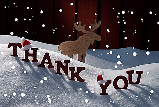 圣诞贺卡,驼鹿,帽子,雪,感谢,雪花