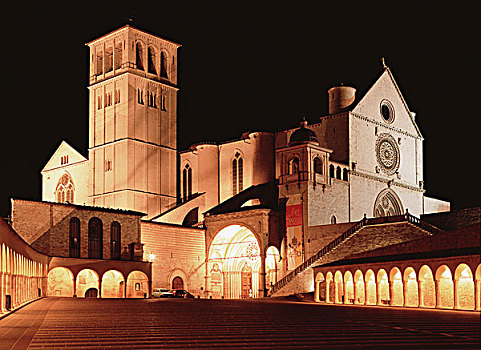 夜景,大教堂,世界遗产,阿西尼城,翁布里亚,意大利,欧洲