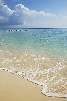 夏威夷,瓦胡岛,独木舟,团队,划船,背景