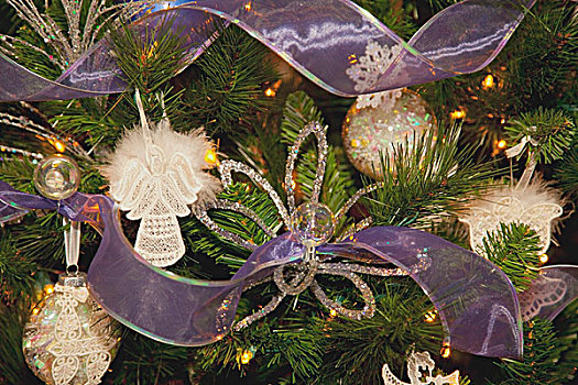 圣诞树,装饰,天使,丝带,艾伯塔省,加拿大