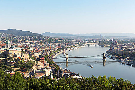 风景,山,多瑙河,链索桥,布达佩斯,匈牙利