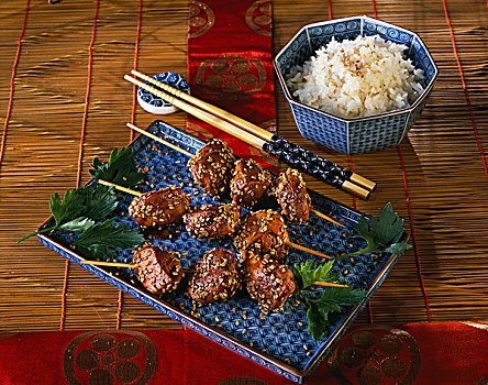 鸡肉,芝麻,烤串