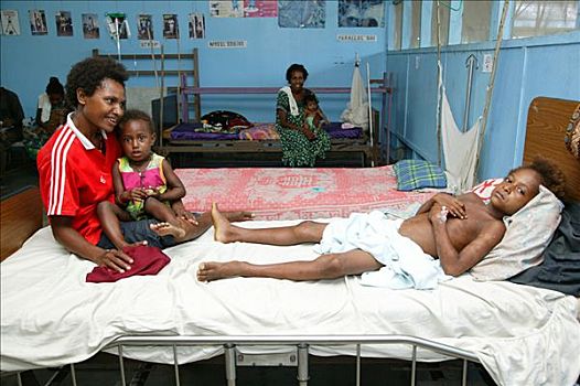 女人,小孩,女儿,医院,巴布亚新几内亚,美拉尼西亚
