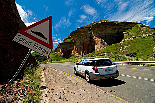 汽车,道路,小心,标识,速度,蘑菇岩,金门,国家公园,南非,非洲
