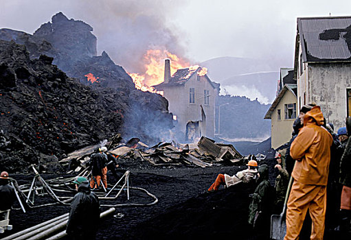 火山爆发,建筑,火山岩,掩埋,房子,火山,海伊玛伊,岛,冰岛
