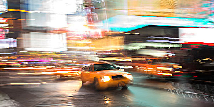 汽车,移动,街道,时代广场,曼哈顿,纽约,美国