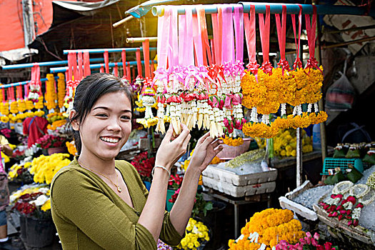 头像,美女,市场货摊,固定器具,曼谷,泰国