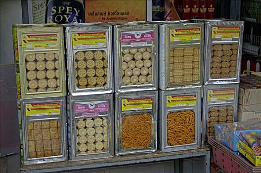 大,盒子,饼干,市场,泰国