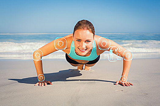 健身,女人,木板,位置,海滩