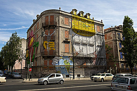 房子,壁画,涂鸦,环境,激进,里斯本,葡萄牙,欧洲