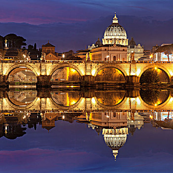 圣徒,圣彼得大教堂,反射,台伯河,罗马,拉齐奥,意大利