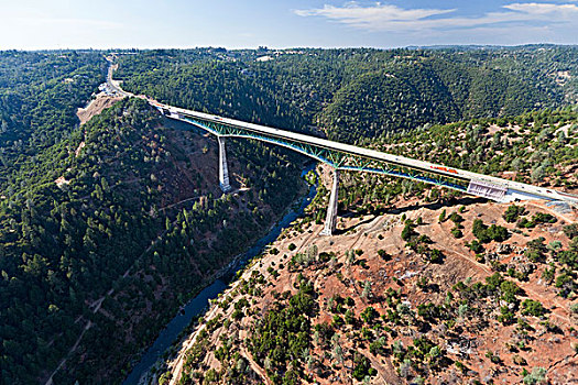 桥,加利福尼亚,穿过,北方,手臂,分叉,美洲,河,航拍,赤褐色,美国,北美