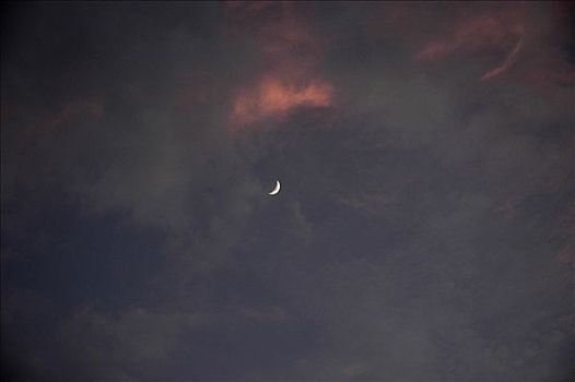 新月,晚上,天空,阿利坎特,白色海岸,西班牙