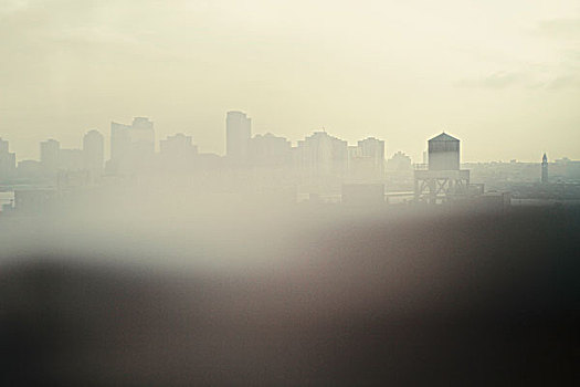 天际线,纽约,雾