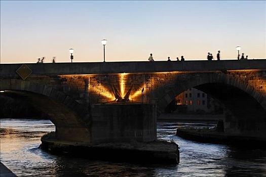 光亮,老,石桥,多瑙河,雷根斯堡